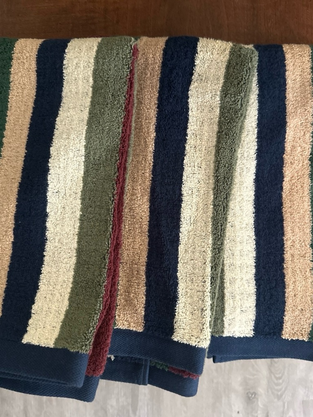 NWOT Striped Multicolor Plush Hand Towels - Navy, Olive, Beige